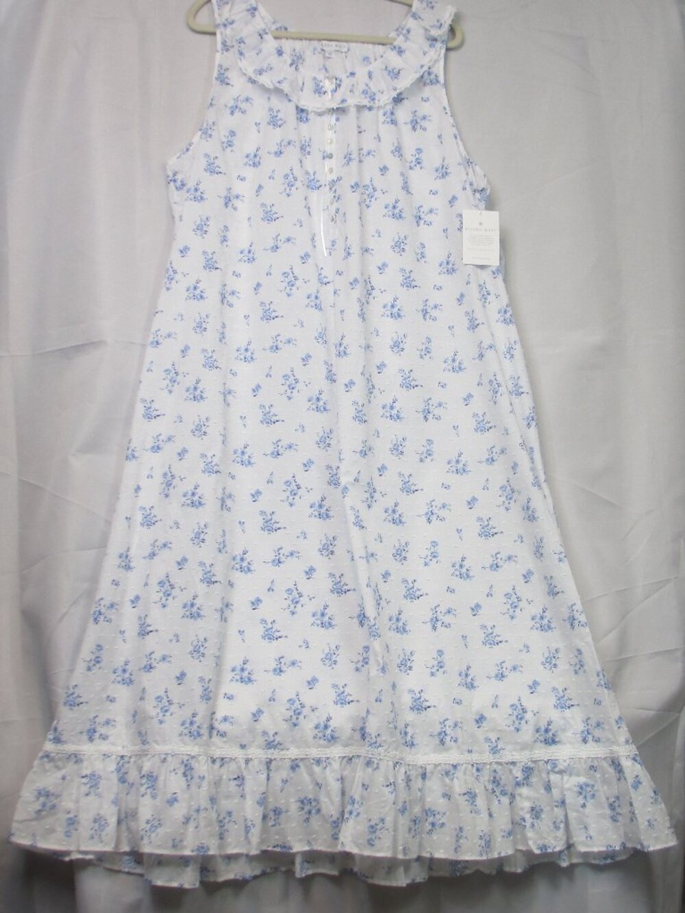 NWT Eileen West Sleeveless Blue Floral Swiss Dot Cotton Ballet Nightgown 1X
